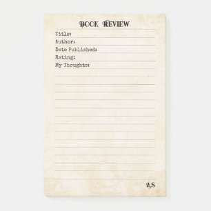 Soft Neutral Yellow Simple Monogram Book Review  Post-it Notes