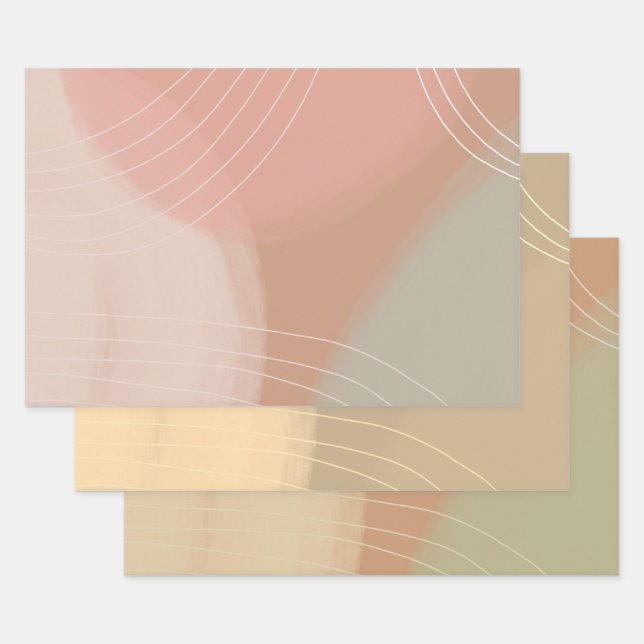 Soft Neutrals Lines Colourful Retro Earthy Gift  Wrapping Paper Sheet (Set)