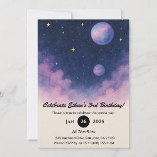 Soft Night Sky with Planets and Clouds Birthday  Invitation