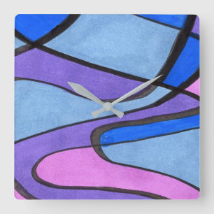 Soft objective flowing cells in pink blue violet square wall clock