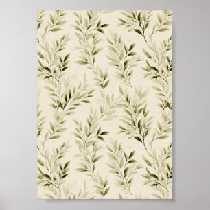 Soft Olive Beige Olive Branch Watercolor Pattern Poster