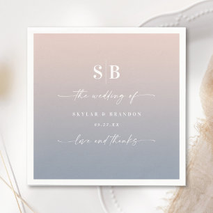 Soft Ombre Blush Pink Dusty Blue Wedding Monogram Napkin