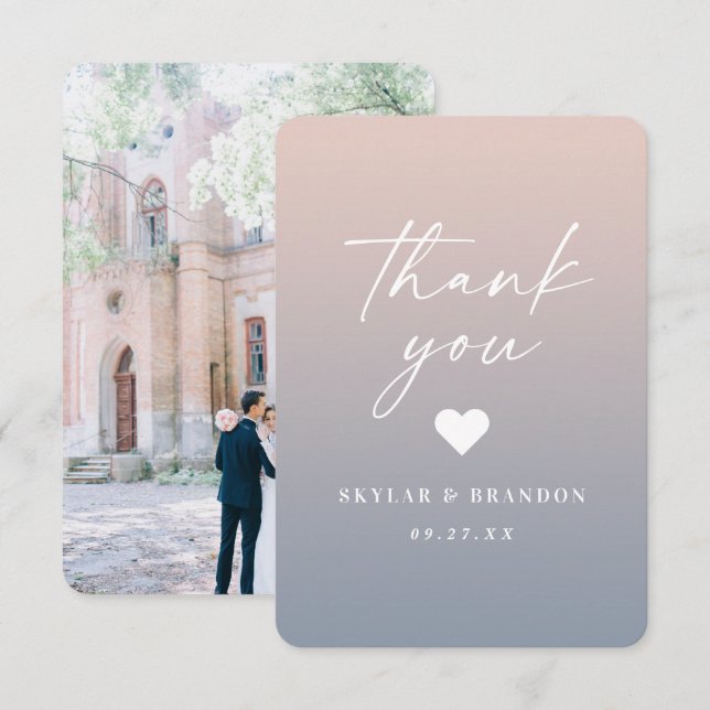 Soft Ombre Blush Pink & Dusty Blue Wedding Thank You Card (Front/Back)