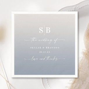 Soft Ombre Dusty Blue & Gardenia Wedding Monogram Napkin