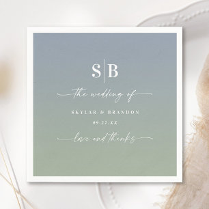 Soft Ombre Dusty Blue Leaf Green Wedding Monogram Napkin