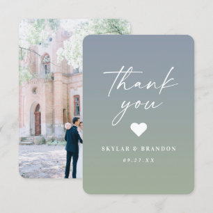 Soft Ombre Dusty Blue & Leaf Green Wedding Thank You Card