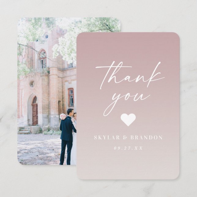 Soft Ombre Mauve Pink & Gardenia White Wedding Thank You Card (Front/Back)