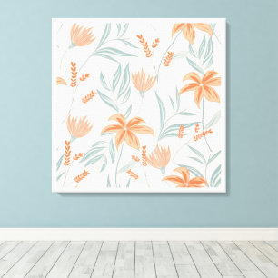 Soft Orange and Sage Peach Floral Botanical  Canvas Print