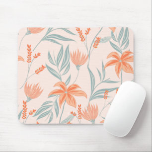 Soft Orange and Sage Peach Floral Botanical Mouse Mat