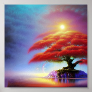 Soft orange bonsai tree poster