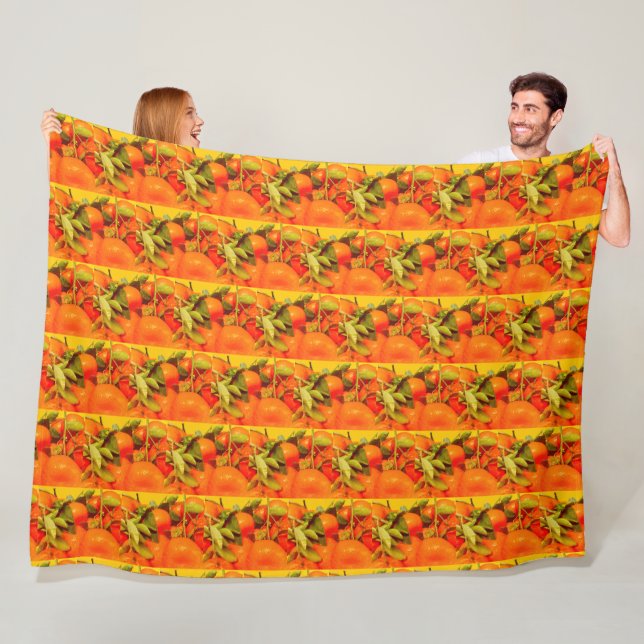 Soft Orange Fruit Aesthetic Fleece Blanket (In Situ)