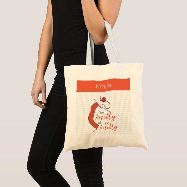 Soft Orange I Feel Knitty, Oh So Knitty Tote Bag (Front (Product))