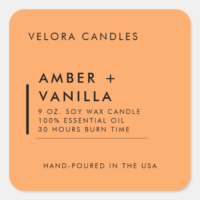 Soft Orange Modern Minimalist Candle Label Sticker (Front)