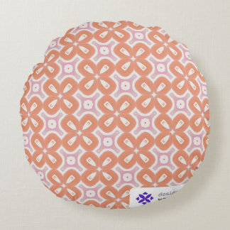 Soft Orange & Pink Floral Geometric Round Pillow –