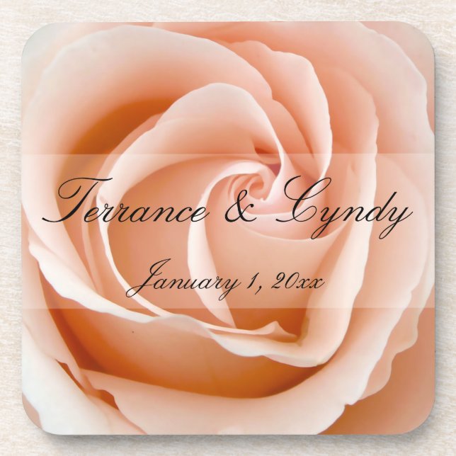 Soft Orange Rose Personal Wedding Coaster (Front)
