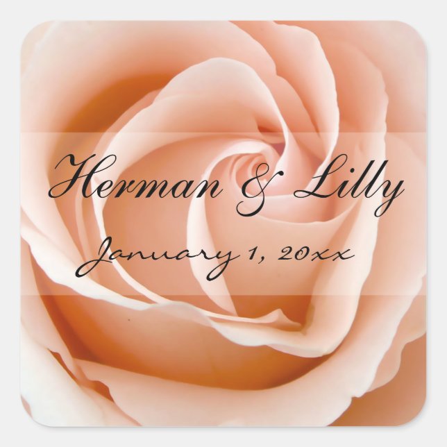 Soft Orange Rose Personalised Wedding Square Sticker (Front)