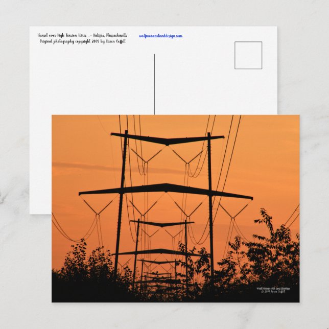 Soft orange sunset over high tension power lines postcard (Front/Back)