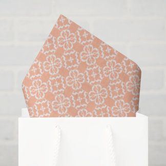 Soft Orange & White Floral Lattice Pattern Tissue Paper