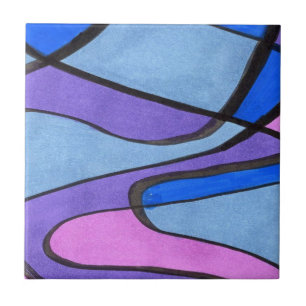 Soft organic abstract curves in blue and pinki tile