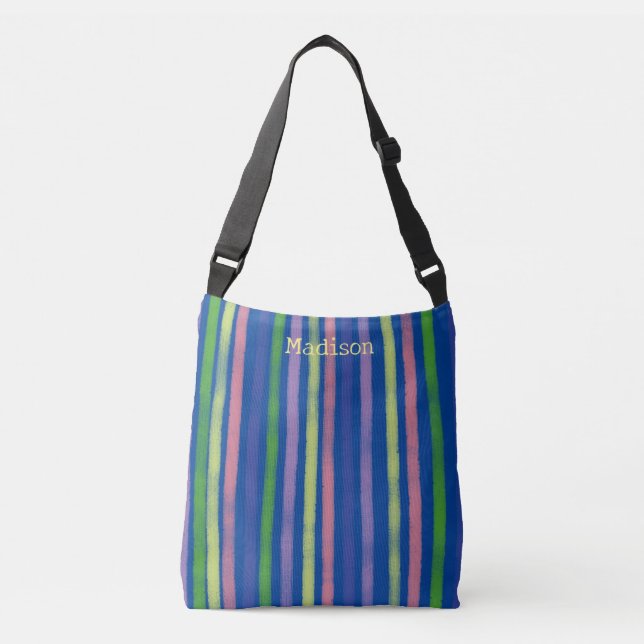 Soft  Original Contemporary Colour Stripe +Name Crossbody Bag (Front)