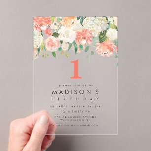 Soft Painted Floral Girls Ladies Birthday Invite Acrylic Invitations