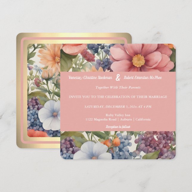 Soft Painted Floral Wedding Invitation (Front/Back)