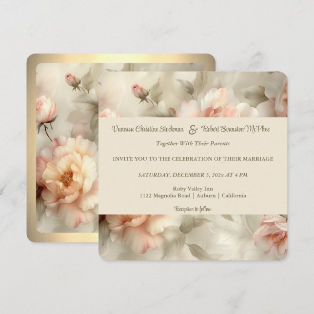 Soft Painted Rose's Wedding Invitation (Front/Back)