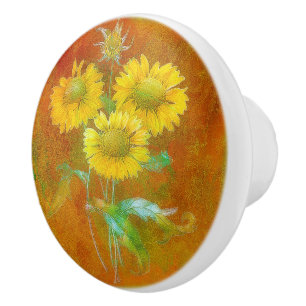 Soft painted sunflowers ceramic knob