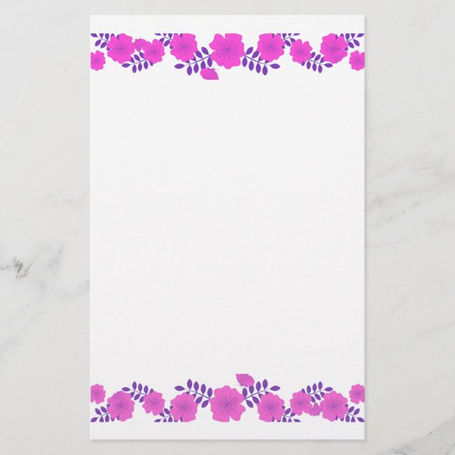 Soft Painting Pink Rose Flower Line Border Stationery (Front)
