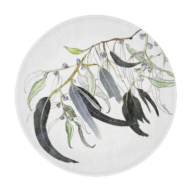 soft pale green gum tree watercolour  cutting board (Front)