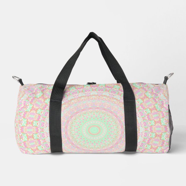 Soft Pale Paste Boho Trippy Hippie Groovy Mandala  Duffle Bag (Front)