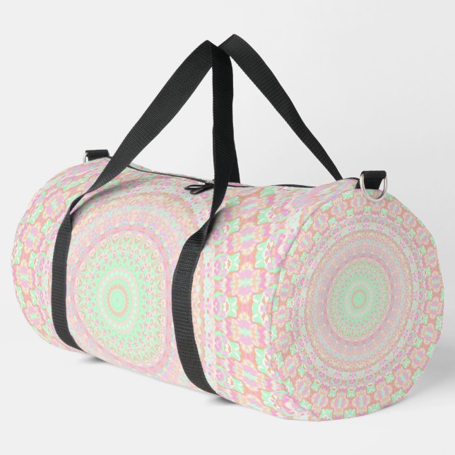 Soft Pale Paste Boho Trippy Hippie Groovy Mandala  Duffle Bag (Left Corner)