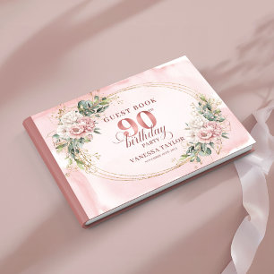 Soft Pale Pink Gold Greenery 90th Birthday Guest Book