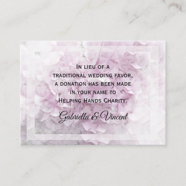 Soft Pale Pink Hydrangea Wedding Charity Card (Front)