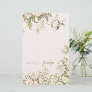 Soft Pale Pink Sage Cream Botanical Floral   Stationery