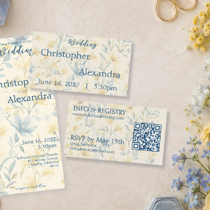 Soft Pale Watercolor Cream and Blue Floral Wedding Enclosure Card