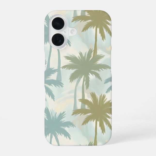 Soft Palm Trees – Pastel Tropical Pattern iPhone 16 Case (Back)
