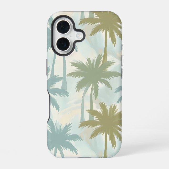 Soft Palm Trees – Pastel Tropical Pattern iPhone 16 Case (Back)