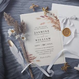 Soft Pampas Botanical Boho Rustic Elegant Wedding Invitation