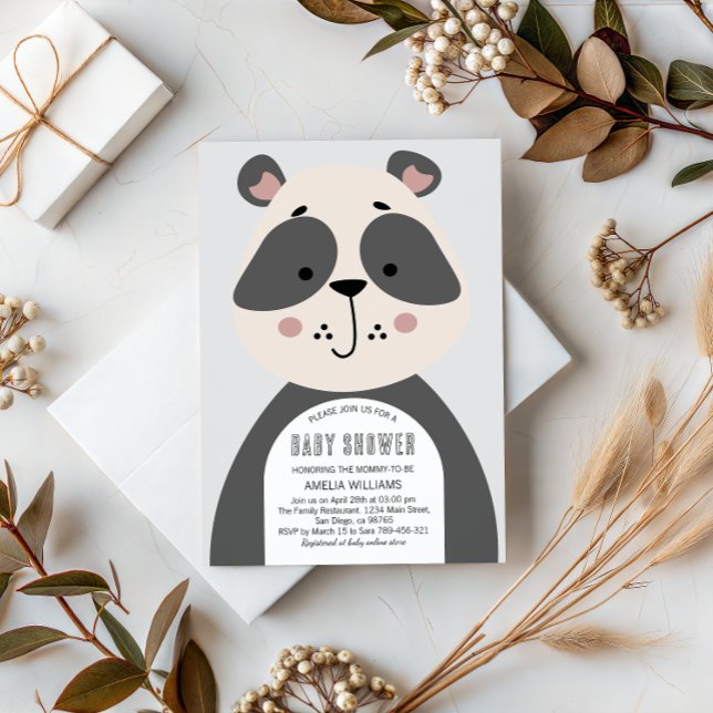 Soft Panda Neutral Baby Shower Illustration Invitation (Creator Uploaded)