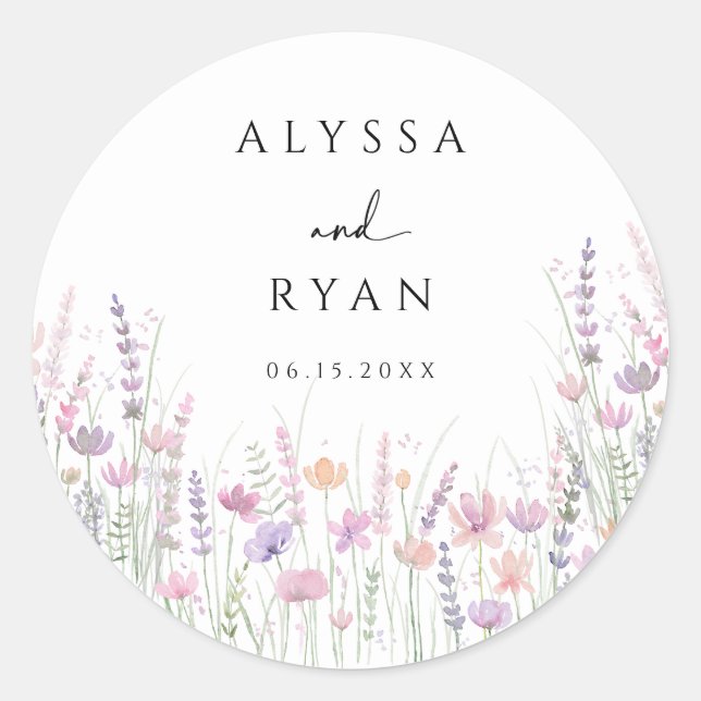 Soft Paste Floral Wildflower Wedding Classic Round Sticker (Front)