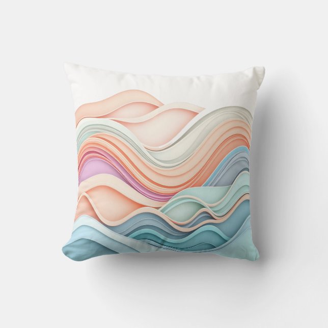 Soft Pastel 3D Abstract Wavy Lines Cushion (Front)