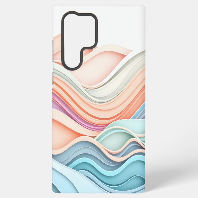 Soft Pastel 3D Abstract Wavy Lines Samsung Galaxy S22 Ultra Case (Back)