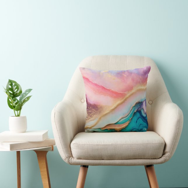 Soft Pastel Agate Geode Faux Gold Foil Texture Cushion (Chair)