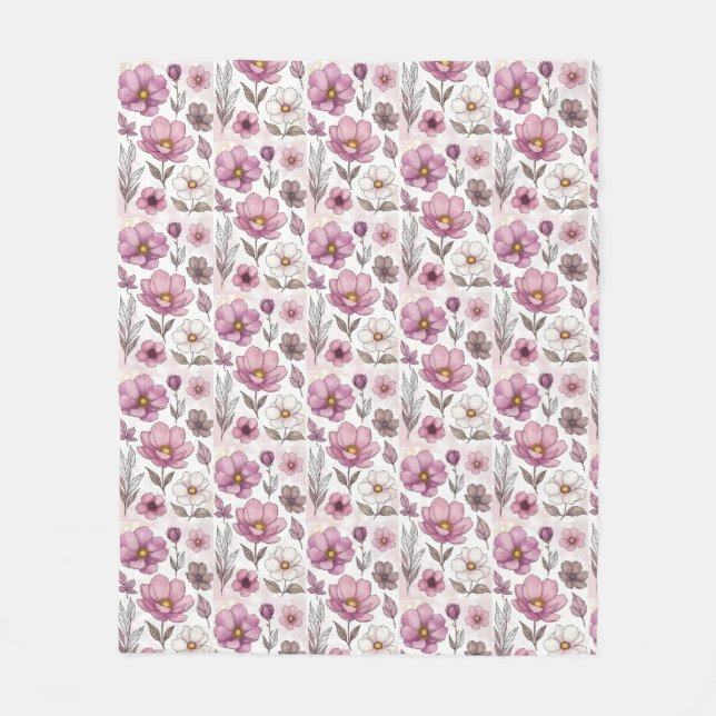 Soft Pastel Anemone Floral Collection Fleece Blanket (Front)
