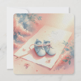 Soft Pastel Baby Themed Background Blue Booties Invitation