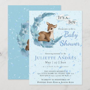 Soft Pastel Bambi Flowers Clouds Dust Baby Shower Invitation