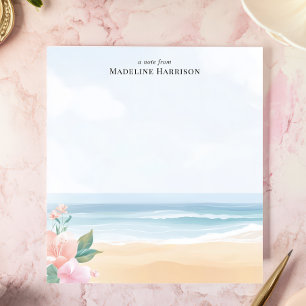Soft Pastel Beach Ocean Floral Personalised Name Notepad