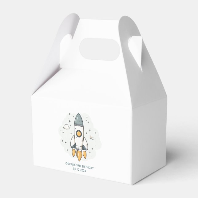 Soft Pastel Beige Rocket Ship  Favour Box (Front Side)