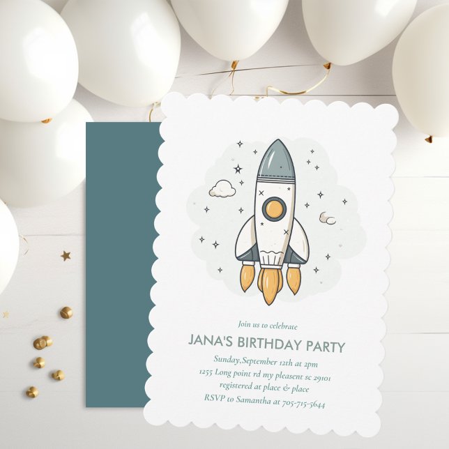 Soft Pastel Beige Rocket Ship Nursery Invitation | (Creator Uploaded)